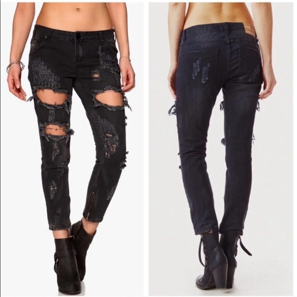 One Teaspoon Trashed Black Freebird Jeans